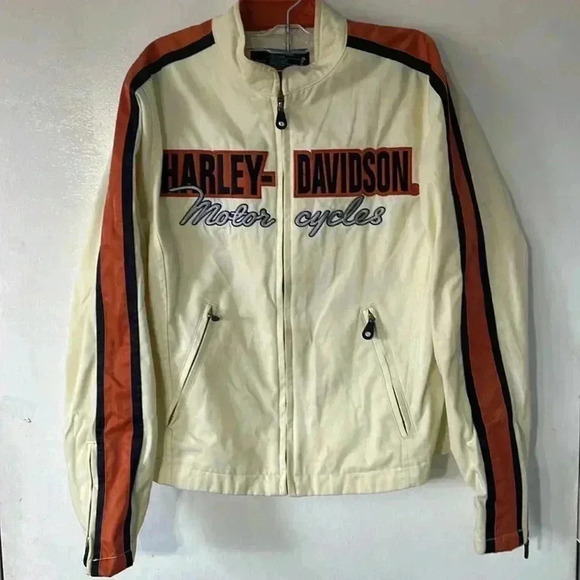 Harley Davidson cream embroidered spell out jacket - Picture 2 of 11
